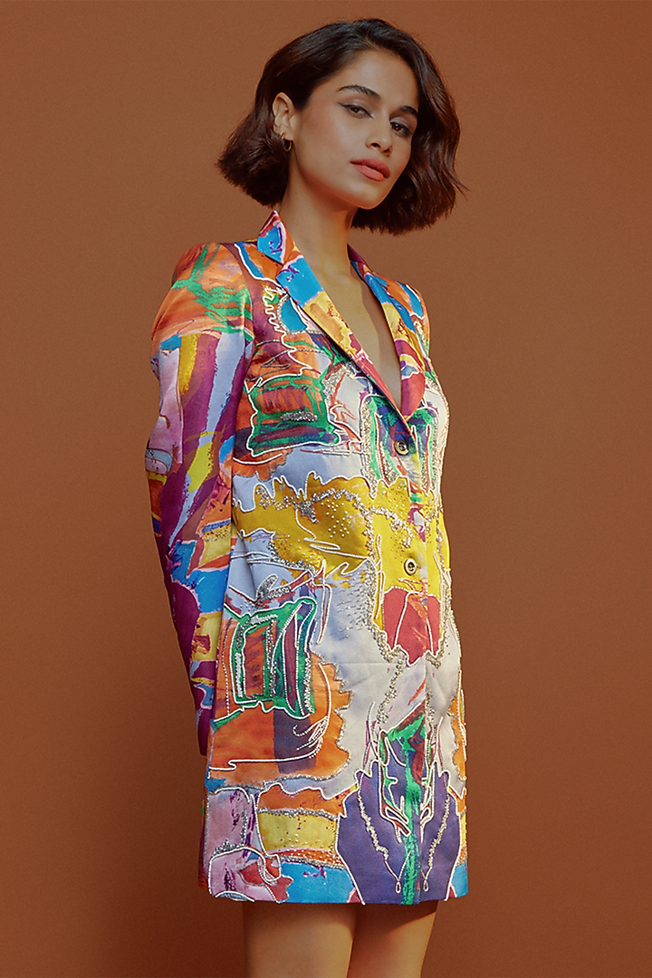 Multi-Colored Hand Embroidered Blazer Vacation Dress by Advait at Pernia's Pop Up Shop
