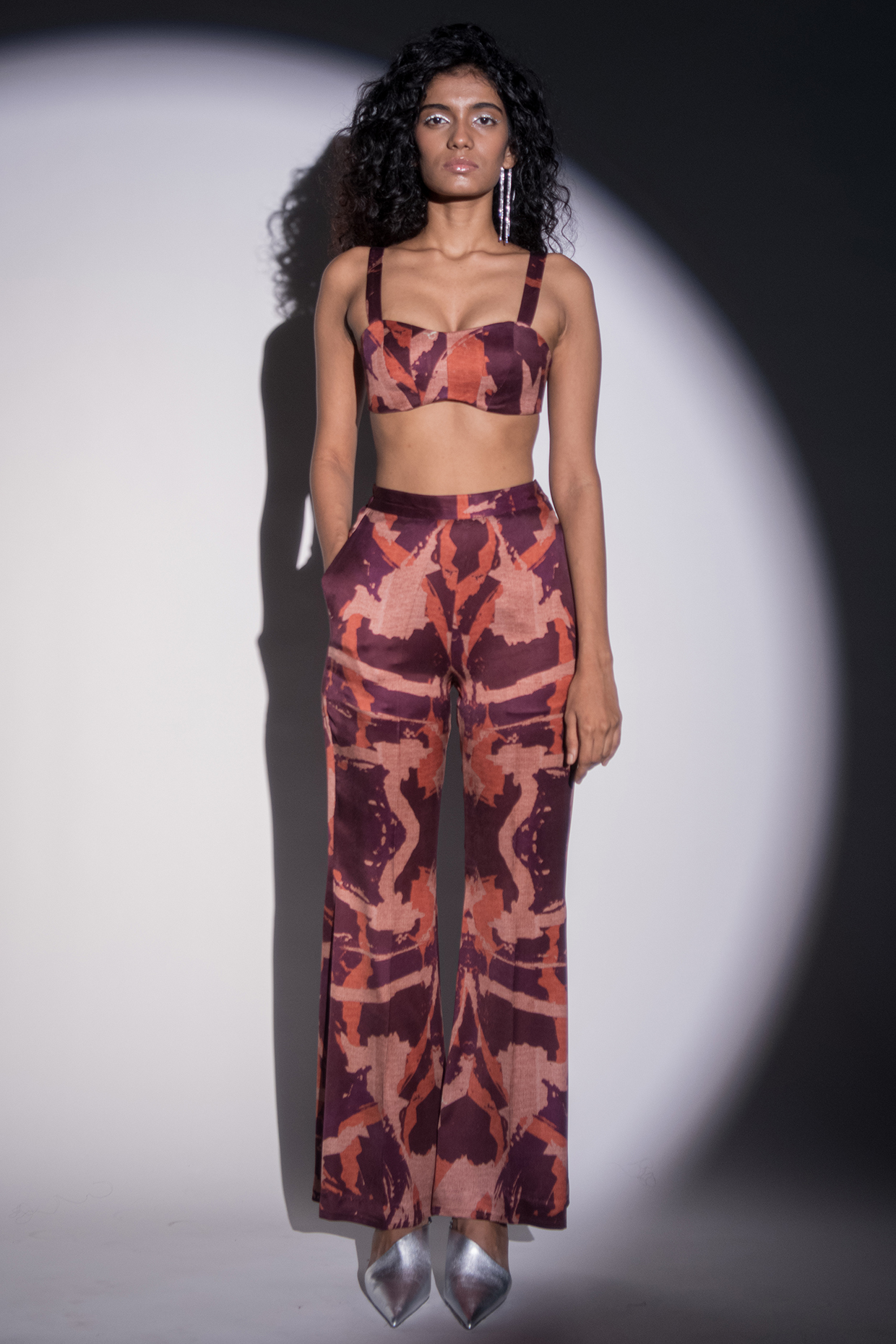 Multi-Colored Twill Satin Flared Trousers by Advait at Pernia's Pop Up Shop