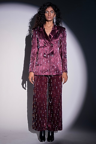 Wine Mashru Silk Trousers by Advait