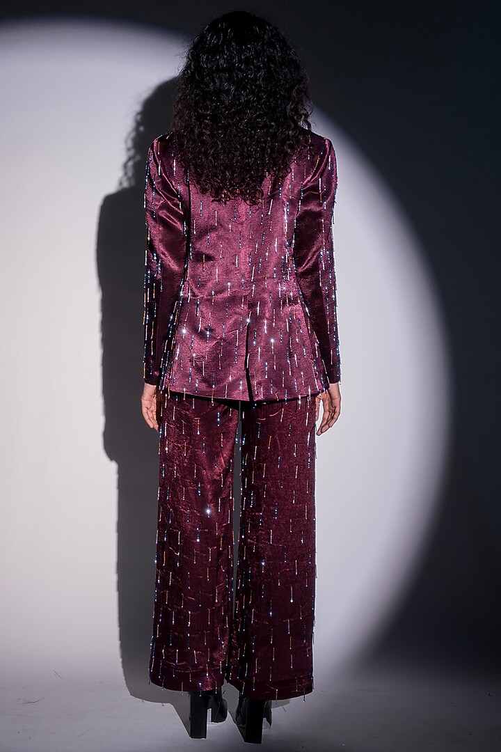 Wine Mashru Silk Trousers by Advait at Pernia's Pop Up Shop