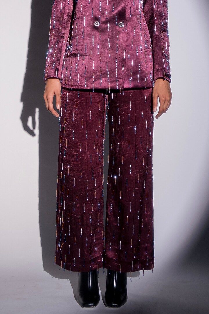 Wine Mashru Silk Trousers by Advait at Pernia's Pop Up Shop