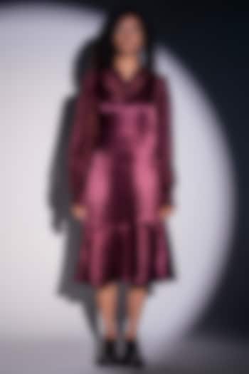 Wine Mashru Silk Summer Dress by Advait at Pernia's Pop Up Shop