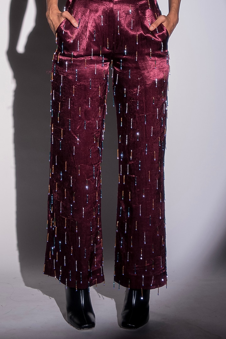 Wine Mashru Silk Pencil Skirt by Advait at Pernia's Pop Up Shop