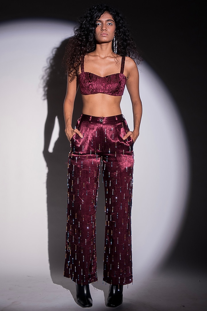 Wine Velvet Bralette by Advait at Pernia's Pop Up Shop