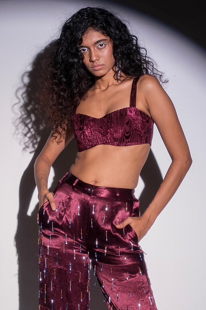Wine Velvet Bralette by Advait at Pernia's Pop Up Shop