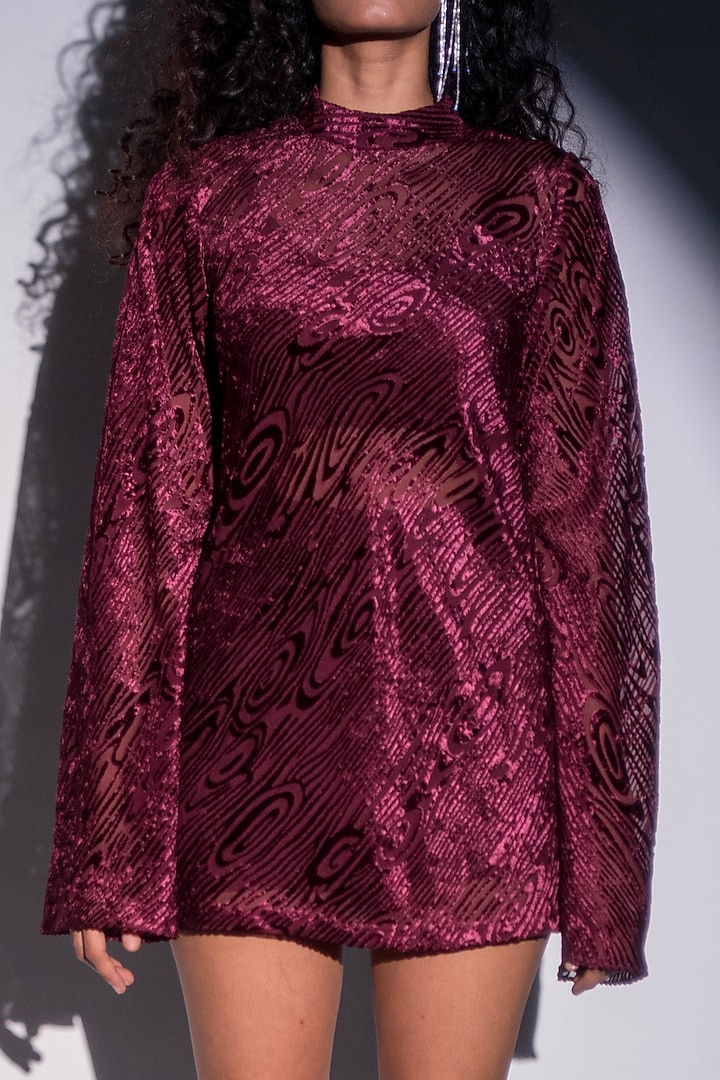 Wine Velvet Mini A-line Summer Dress by Advait at Pernia's Pop Up Shop
