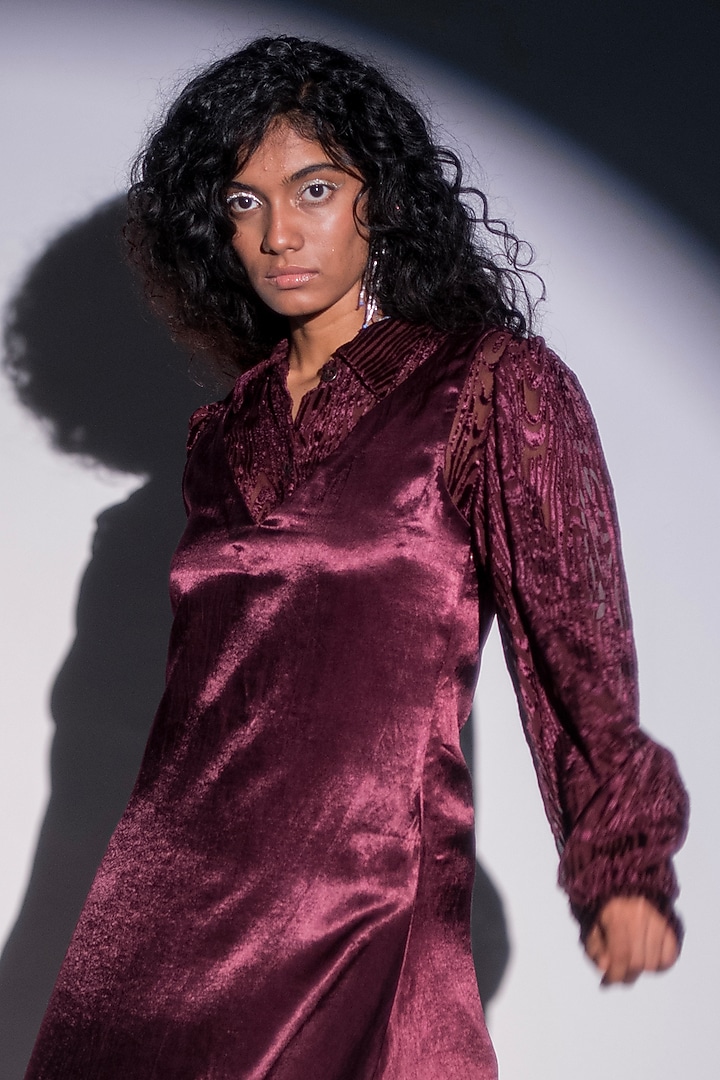 Wine Velvet Shirt by Advait at Pernia's Pop Up Shop