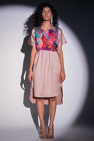 Champagne Twill Jacket Shift Dress by Advait