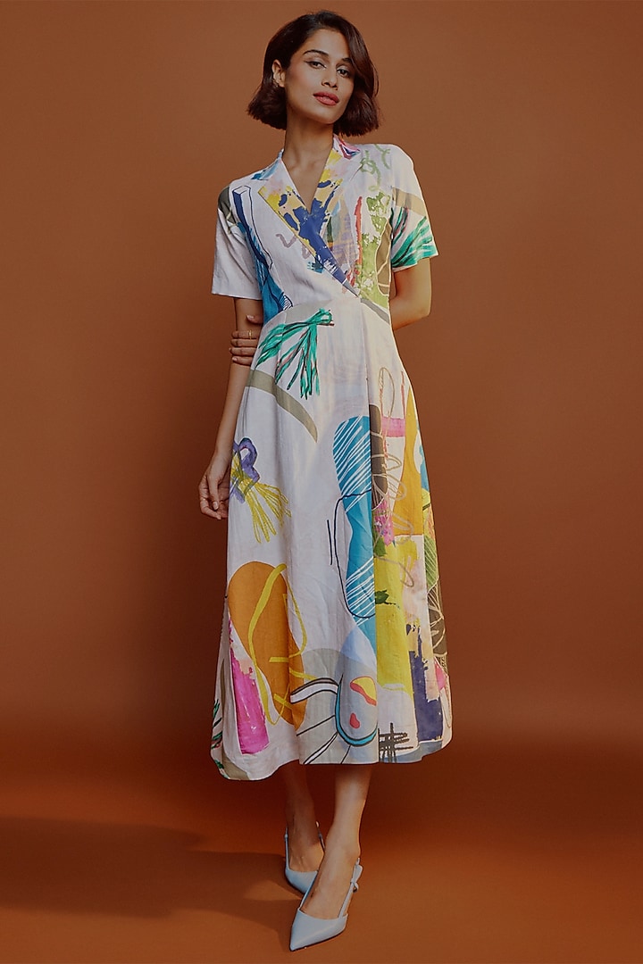 Multi-Colored Hemp Double Flap Dress by Advait