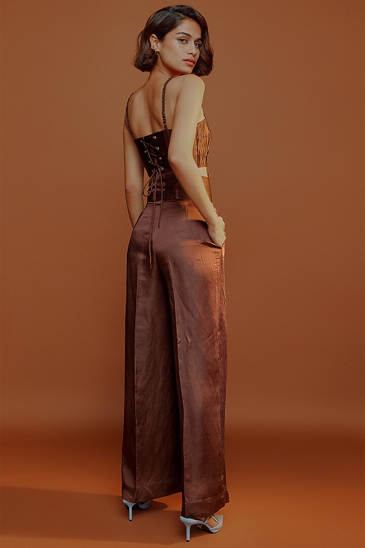 Brown Linen Satin Pleated Tube Top by Advait at Pernia's Pop Up Shop