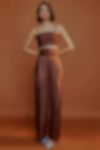 Brown Linen Satin Pants by Advait at Pernia's Pop Up Shop