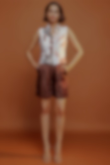 Brown Linen Satin Shorts by Advait