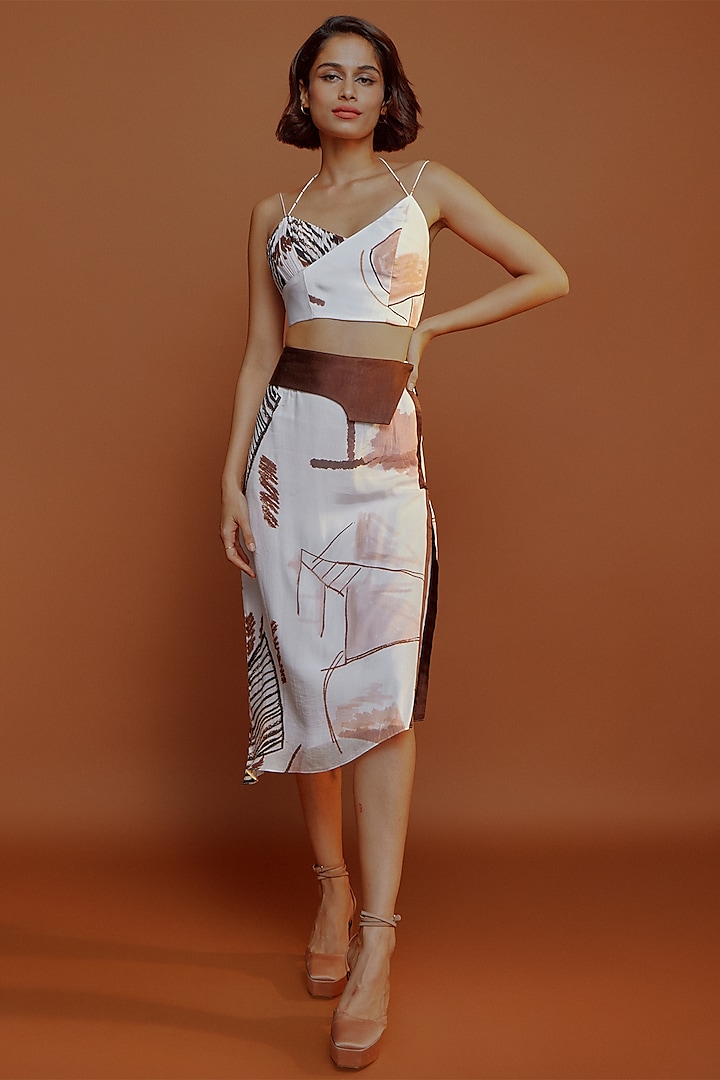 Multi-Colored Crepe Midi Skirt by Advait