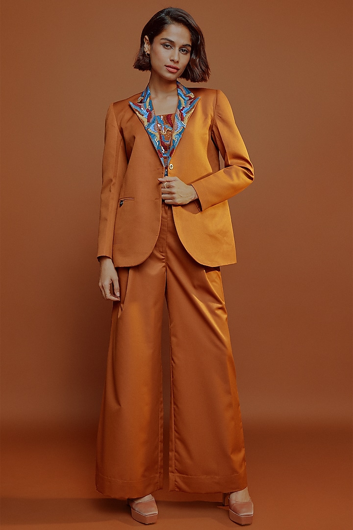Rust Polyester Trousers by Advait