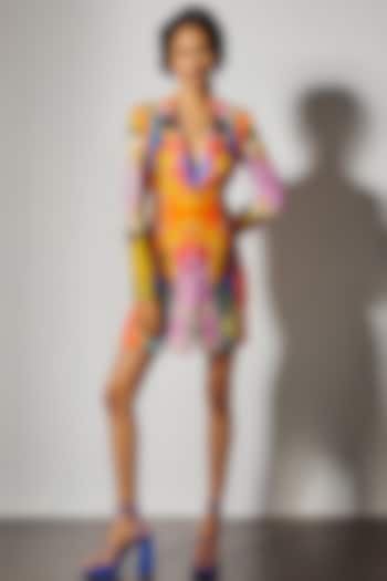 Multi-Colored Tencel Twill Pleated Blazer Dress by Advait
