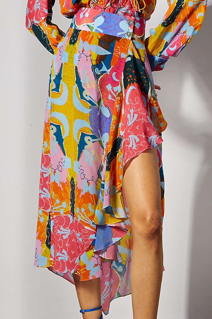 Multi-Colored Cupro Crepe Ruffled Wrap Skirt by Advait at Pernia's Pop Up Shop