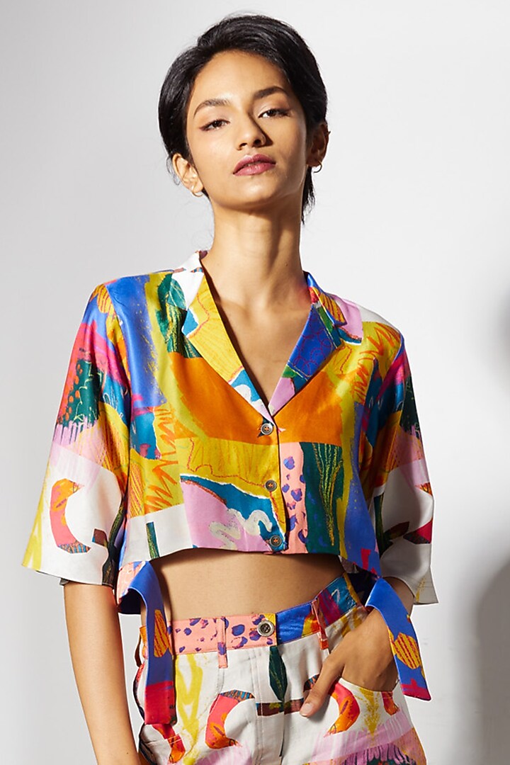 Multi-Colored Bemberg Satin Cropped Top by Advait at Pernia's Pop Up Shop