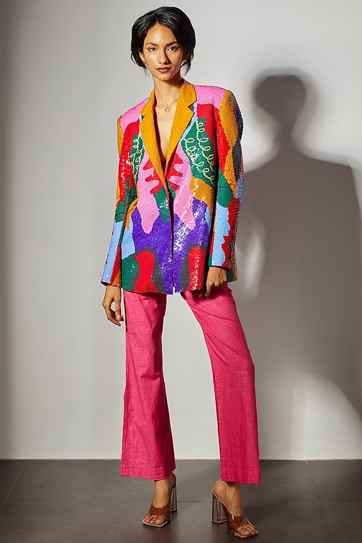 Multi-Colored Sequins Hand Embroidered Blazer by Advait