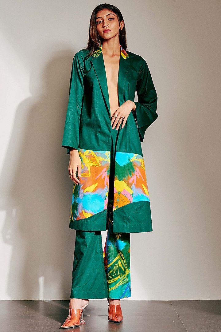 Green Printed Coat by Advait