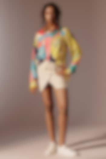 Beige Cotton Drill & Satin Twill Mini Skirt Set by Advait