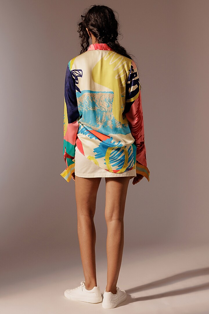 Beige Cotton Drill & Satin Twill Mini Skirt Set by Advait at Pernia's Pop Up Shop