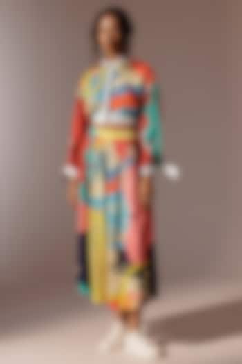 Multi-Colored Satin Twill Digital Printed Skirt Set by Advait