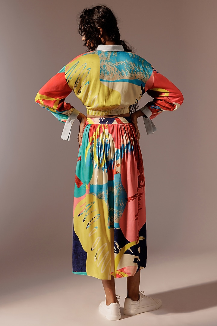 Multi-Colored Satin Twill Digital Printed Skirt Set by Advait at Pernia's Pop Up Shop