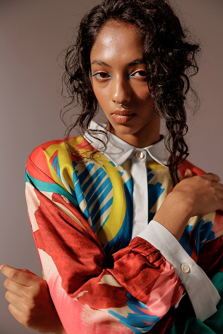 Multi-Colored Satin Twill Digital Printed Skirt Set by Advait at Pernia's Pop Up Shop