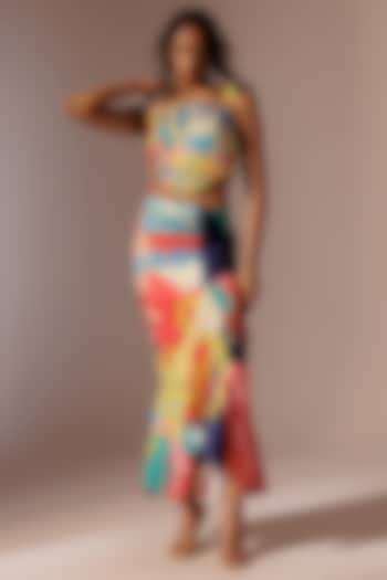 Multi-Colored Satin Twill Skirt Set by Advait