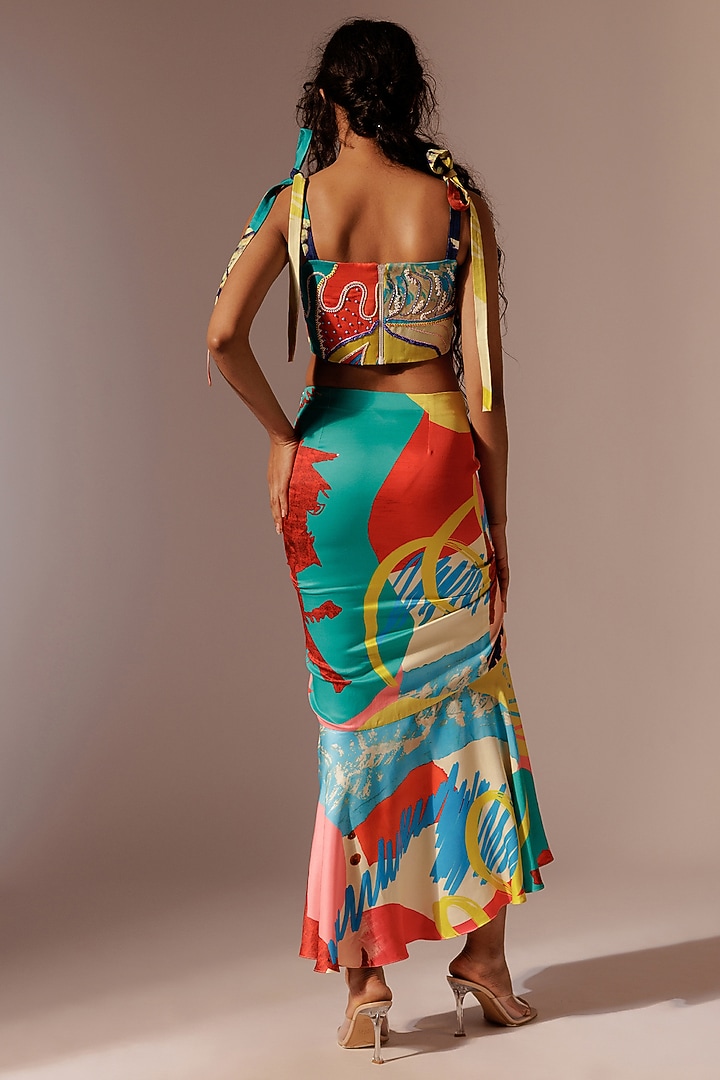 Multi-Colored Satin Twill Skirt Set by Advait at Pernia's Pop Up Shop