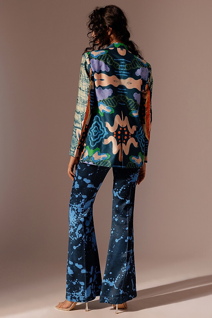 Multi-Colored Satin Twill Digital Printed & Embroidered Blazer Set by Advait at Pernia's Pop Up Shop