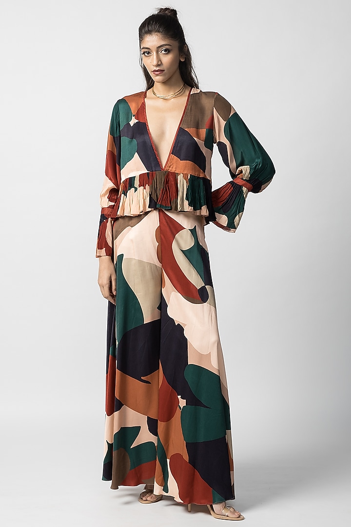 Multi-Colored Satin Twill Co-Ord Set by Advait