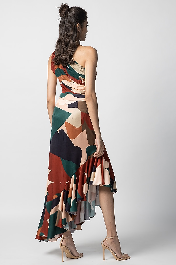 Multi-Colored Satin Twill Asymmetric Ruffled Skirt Set by Advait at Pernia's Pop Up Shop