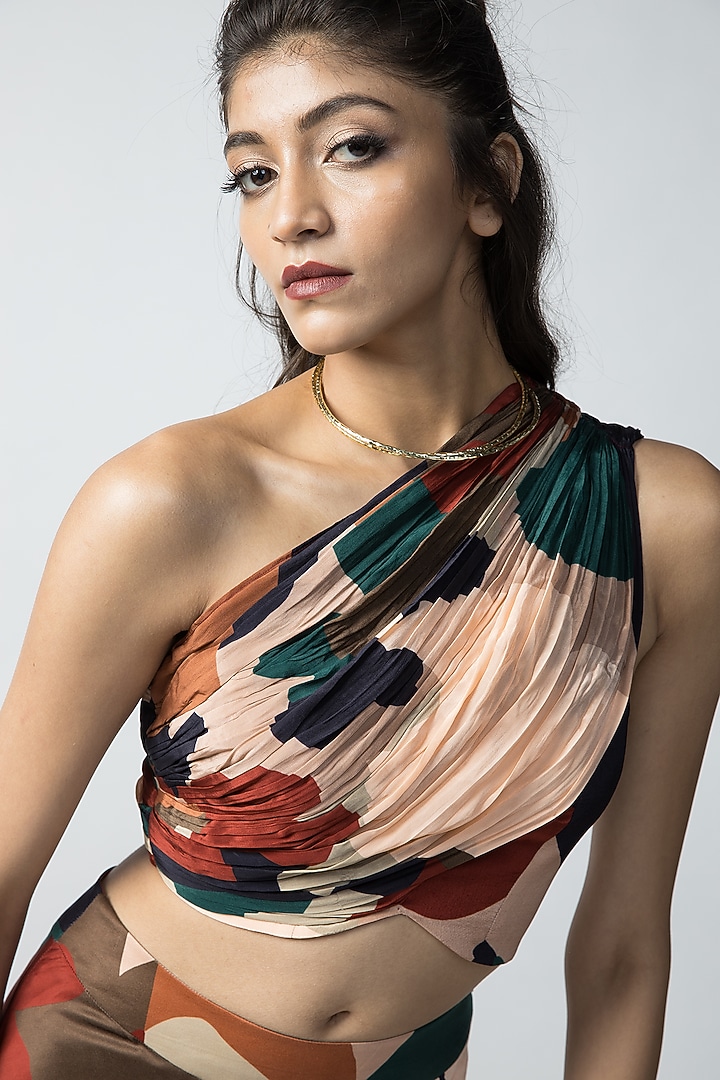 Multi-Colored Satin Twill Asymmetric Ruffled Skirt Set by Advait at Pernia's Pop Up Shop