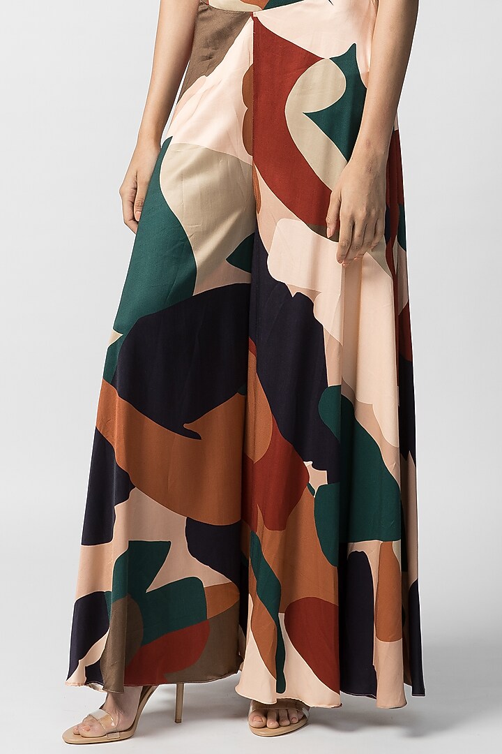 Multi-Colored Satin Twill Asymmetric Ruffled Skirt Set by Advait at Pernia's Pop Up Shop