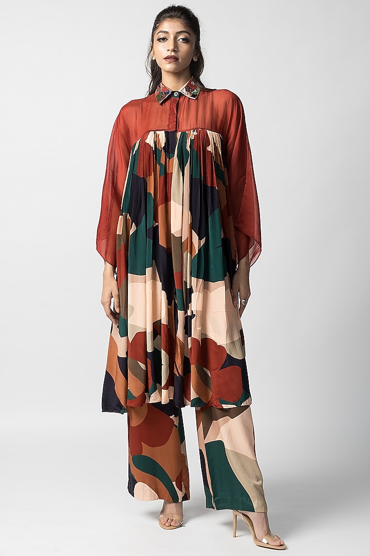 Multi-Colored Organza & Crepe Shirt Dress by Advait