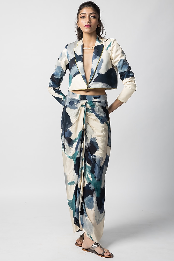 Multi-Colored Satin Twill Draped Skirt Set by Advait at Pernia's Pop Up Shop