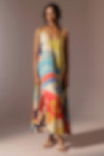 Multi-Colored Crepe Paneled Maxi Dress by Advait at Pernia's Pop Up Shop