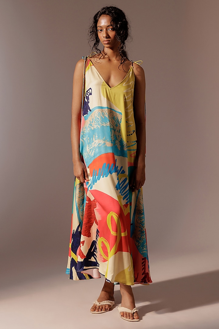 Multi-Colored Crepe Paneled Maxi Dress by Advait at Pernia's Pop Up Shop