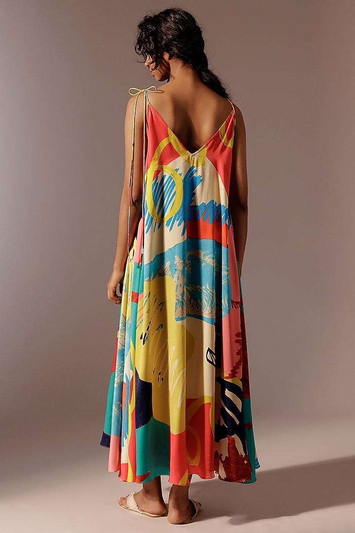 Multi-Colored Crepe Paneled Maxi Summer Dress by Advait at Pernia's Pop Up Shop