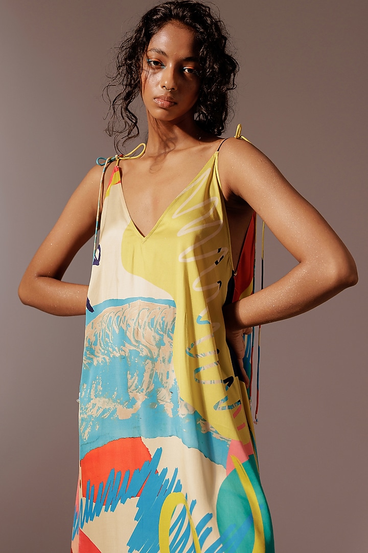 Multi-Colored Crepe Paneled Maxi Summer Dress by Advait at Pernia's Pop Up Shop