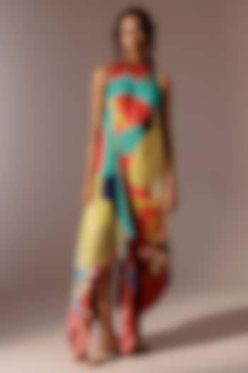 Multi-Colored Crepe Handkerchief Style Asymmetrical Dress by Advait at Pernia's Pop Up Shop