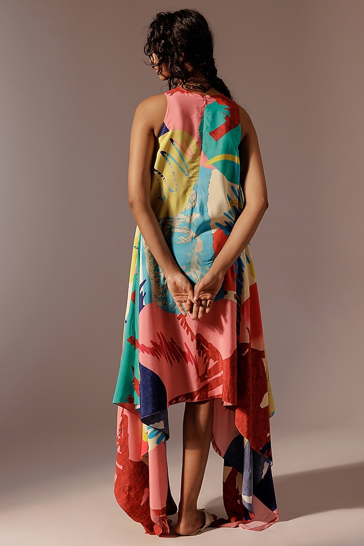 Multi-Colored Crepe Handkerchief Style Asymmetrical Summer Dress by Advait at Pernia's Pop Up Shop