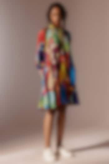 Multi-Colored Crinkled Heavy Chiffon Gathered Knee-Length Dress by Advait at Pernia's Pop Up Shop