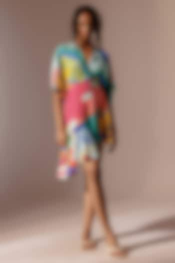 Multi-Colored Bemberg Satin Twill Ruffled Asymmetrical Dress by Advait at Pernia's Pop Up Shop