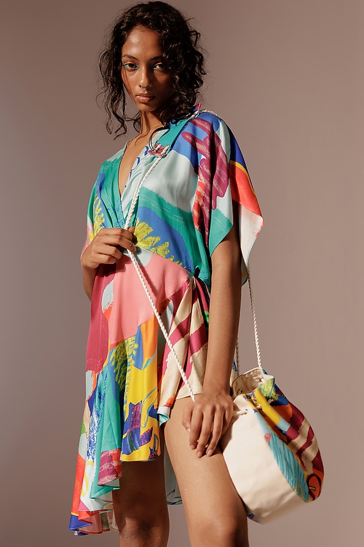 Multi-Colored Bemberg Satin Twill Ruffled Asymmetrical Summer Dress by Advait at Pernia's Pop Up Shop