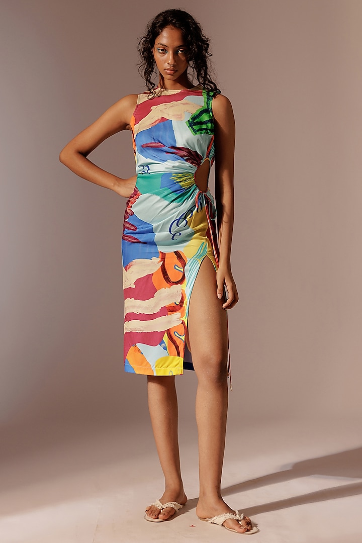 Multi-Colored Bemberg Satin Twill Knee-Length Ruched Dress by Advait at Pernia's Pop Up Shop