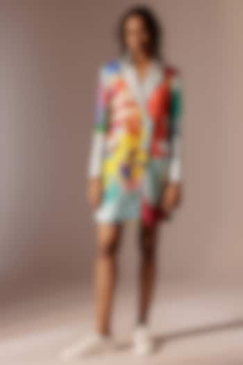 Multi-Colored Bemberg Satin Twill Mini Blazer Dress by Advait at Pernia's Pop Up Shop