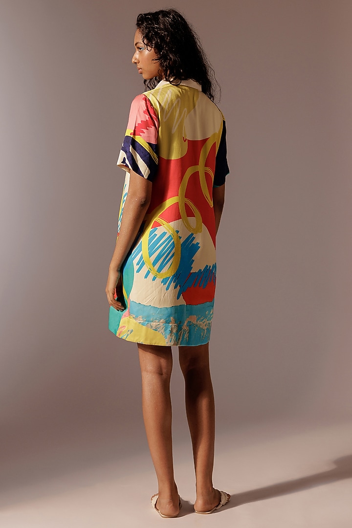Multi-Colored Bemberg Satin Twill Mini Shift Summer Dress by Advait at Pernia's Pop Up Shop