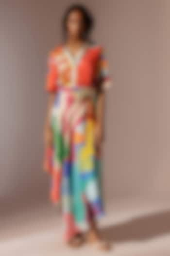 Multi-Colored Bemberg Satin Twill Maxi Shirt Dress by Advait at Pernia's Pop Up Shop